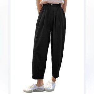 Aaron & Amber Black Highrise Paper Bag Loose Fit Ankle Jeans With Pleats